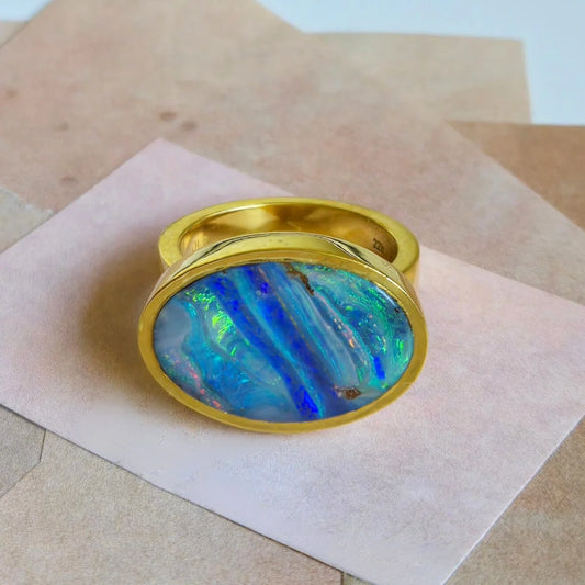 stripy boulder opal ring