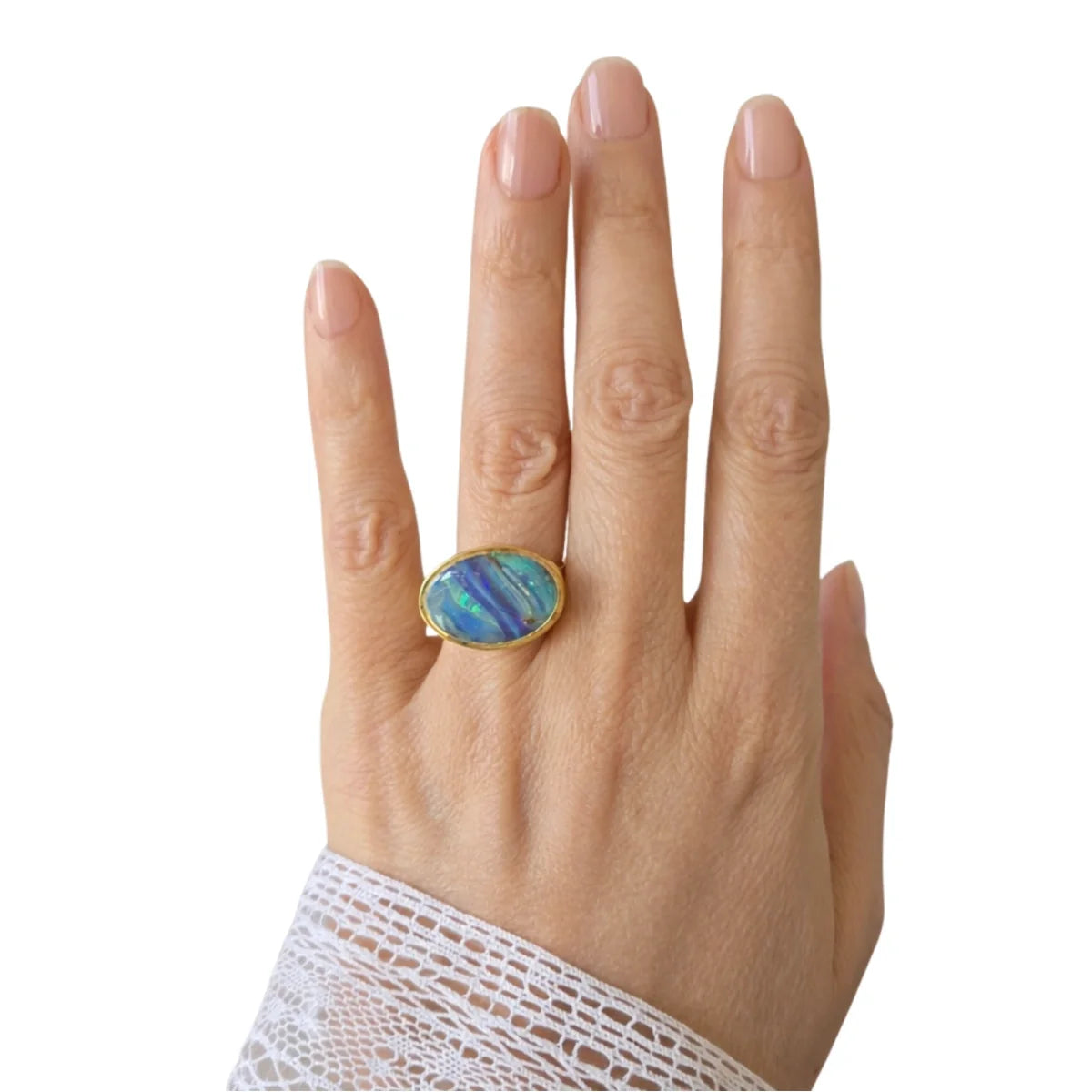 stripy boulder opal ring