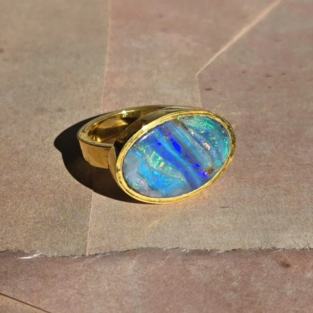 stripy boulder opal ring