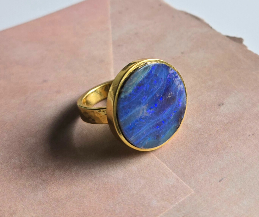 australian boulder opal ring bezel set