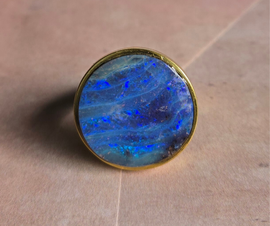 australian boulder opal ring bezel set
