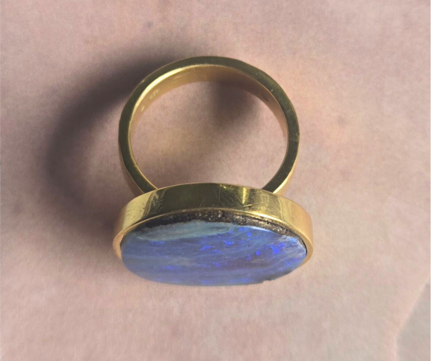 australian boulder opal ring bezel set