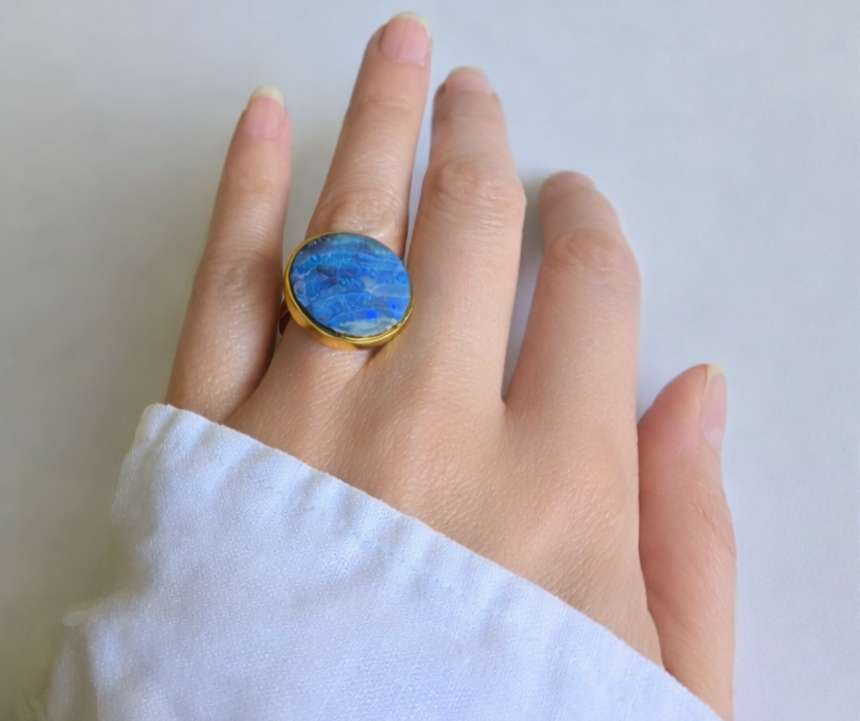 australian boulder opal ring bezel set