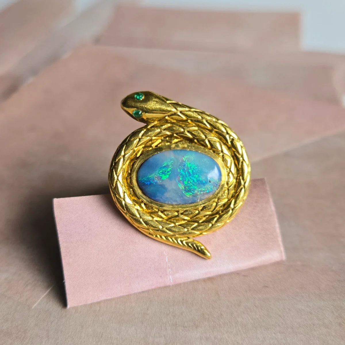 protection snake ring australian boulder opal emerald eyes