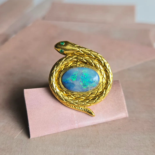protection snake ring australian boulder opal emerald eyes