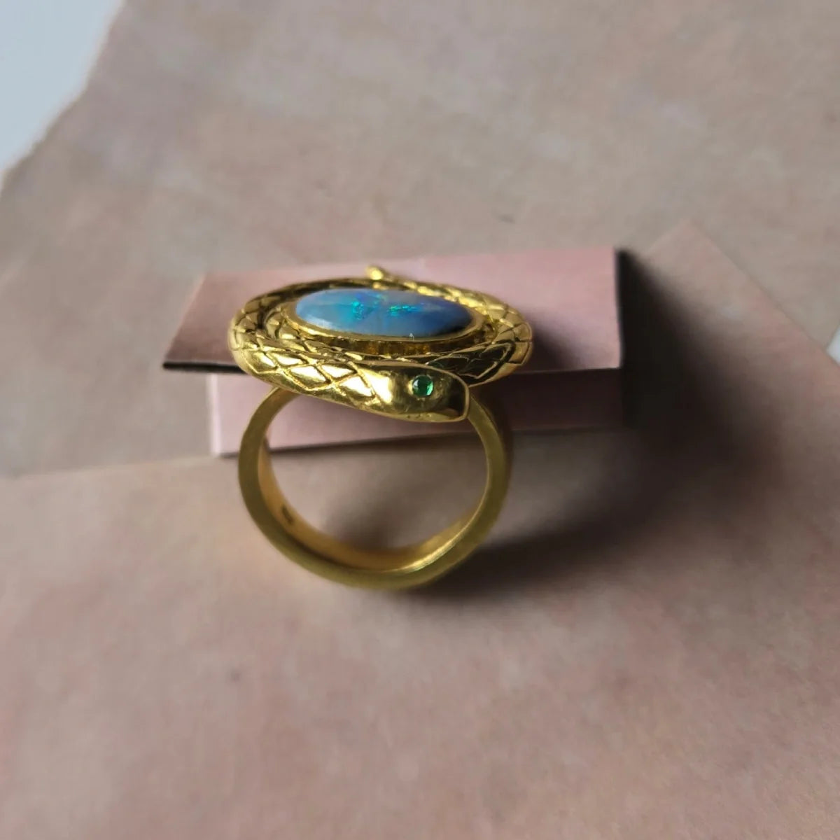protection snake ring australian boulder opal emerald eyes